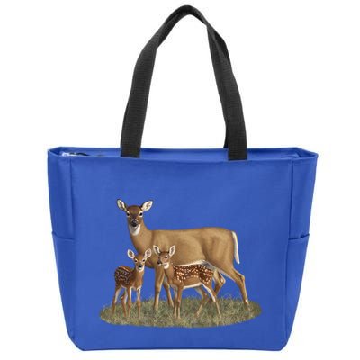 Whitetail Deer Doe And Cute Twin Fawns Wildlife Art Meaningful Gift Zip Tote Bag