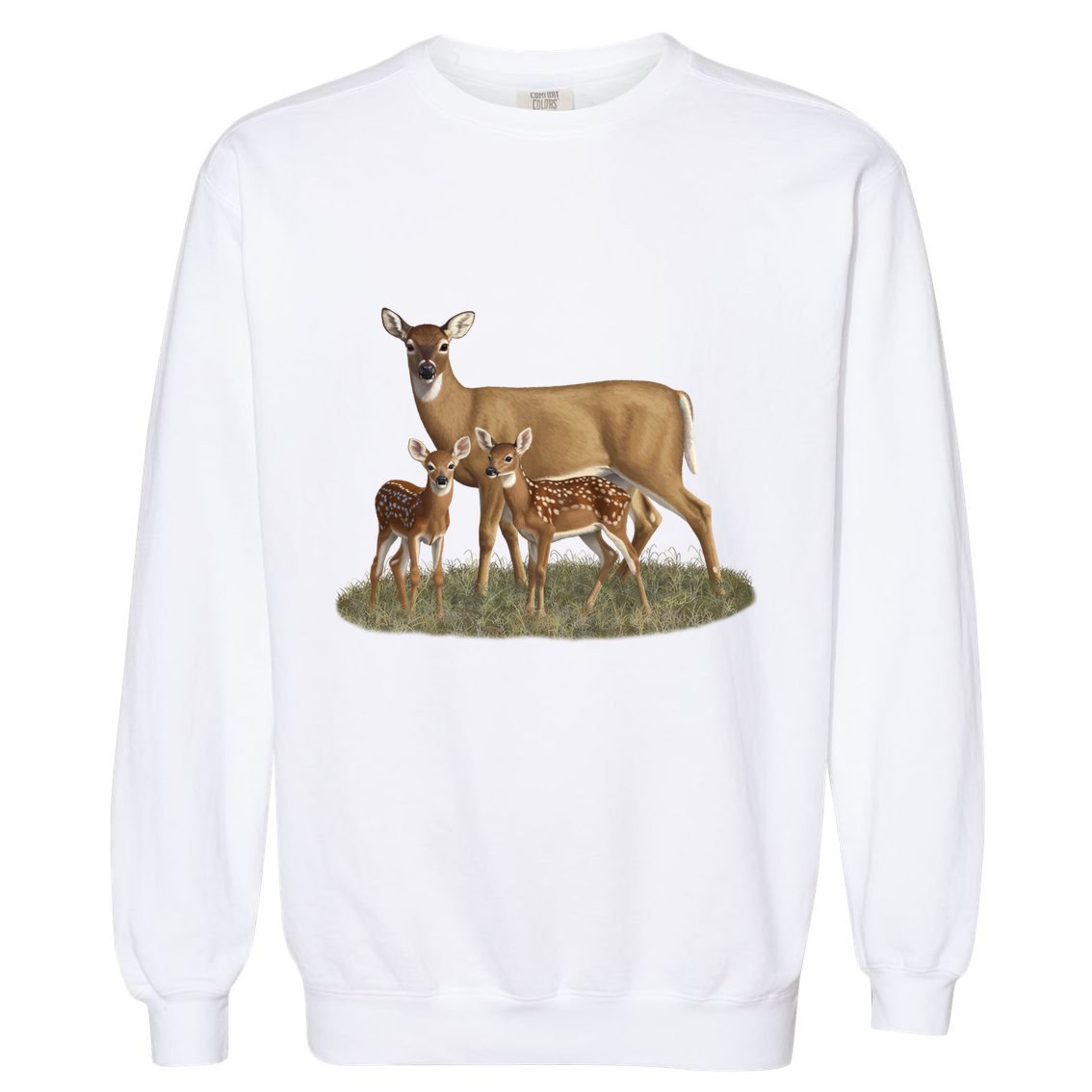 Whitetail Deer Doe And Cute Twin Fawns Wildlife Art Meaningful Gift Garment-Dyed Sweatshirt