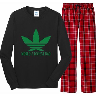 Weed World's Dope Dad Funny Weed Cannabis Leaf Father's Day Gift Long Sleeve Pajama Set