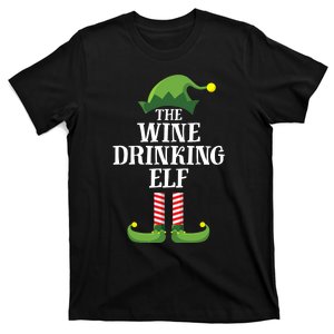 Wine Drinking Elf Matching Family Group Christmas T-Shirt