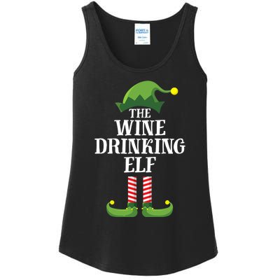 Wine Drinking Elf Matching Family Group Christmas Ladies Essential Tank