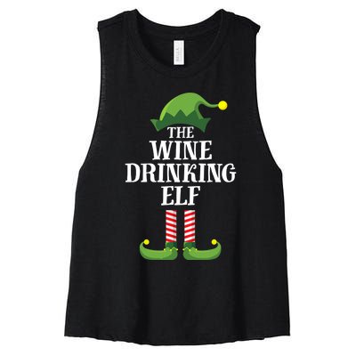 Wine Drinking Elf Matching Family Group Christmas Women's Racerback Cropped Tank