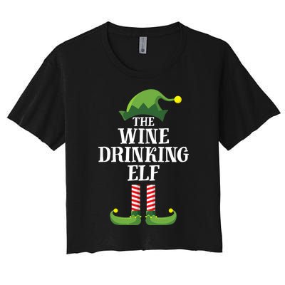 Wine Drinking Elf Matching Family Group Christmas Women's Crop Top Tee