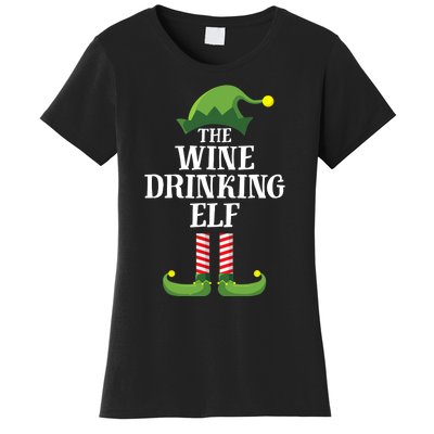 Wine Drinking Elf Matching Family Group Christmas Women's T-Shirt