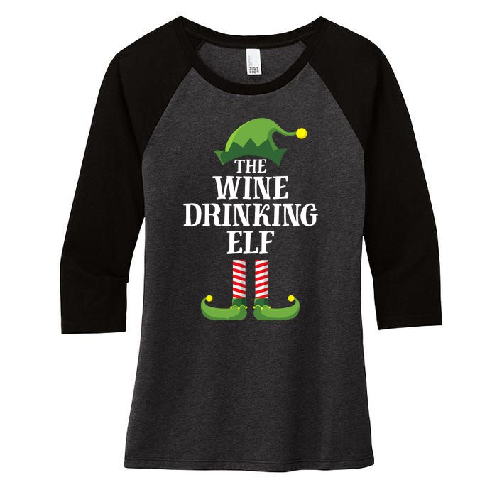 Wine Drinking Elf Matching Family Group Christmas Women's Tri-Blend 3/4-Sleeve Raglan Shirt