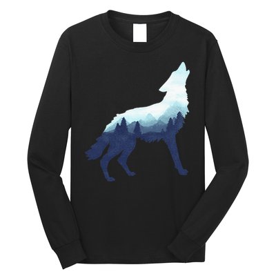 Wolf Double Exposure Surreal Wildlife Animal Wolves Gifts Long Sleeve Shirt