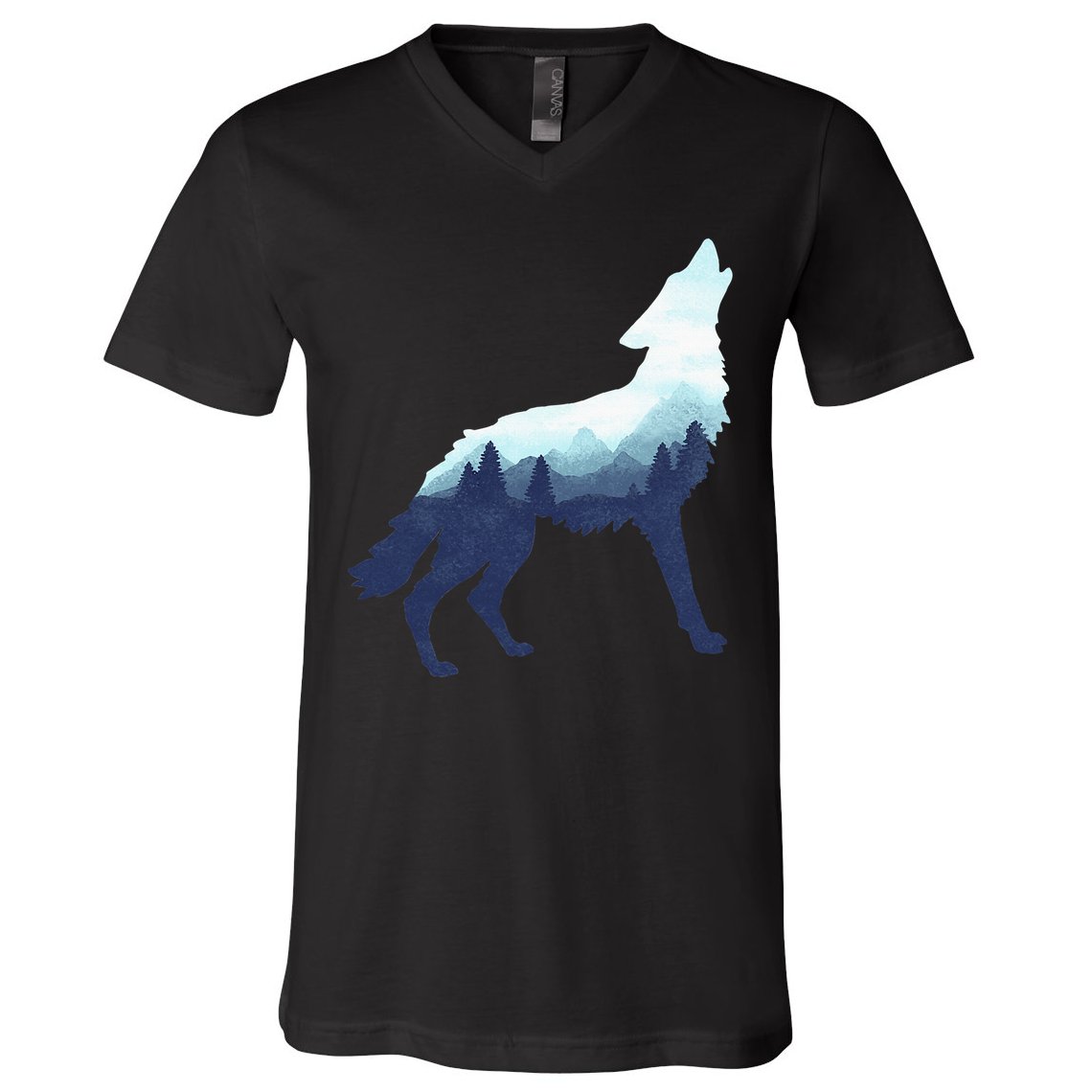 Wolf Double Exposure Surreal Wildlife Animal Wolves Gifts V-Neck T-Shirt