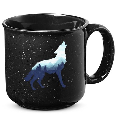 Wolf Double Exposure Surreal Wildlife Animal Wolves Gifts 15oz Campfire Ceramic Mug