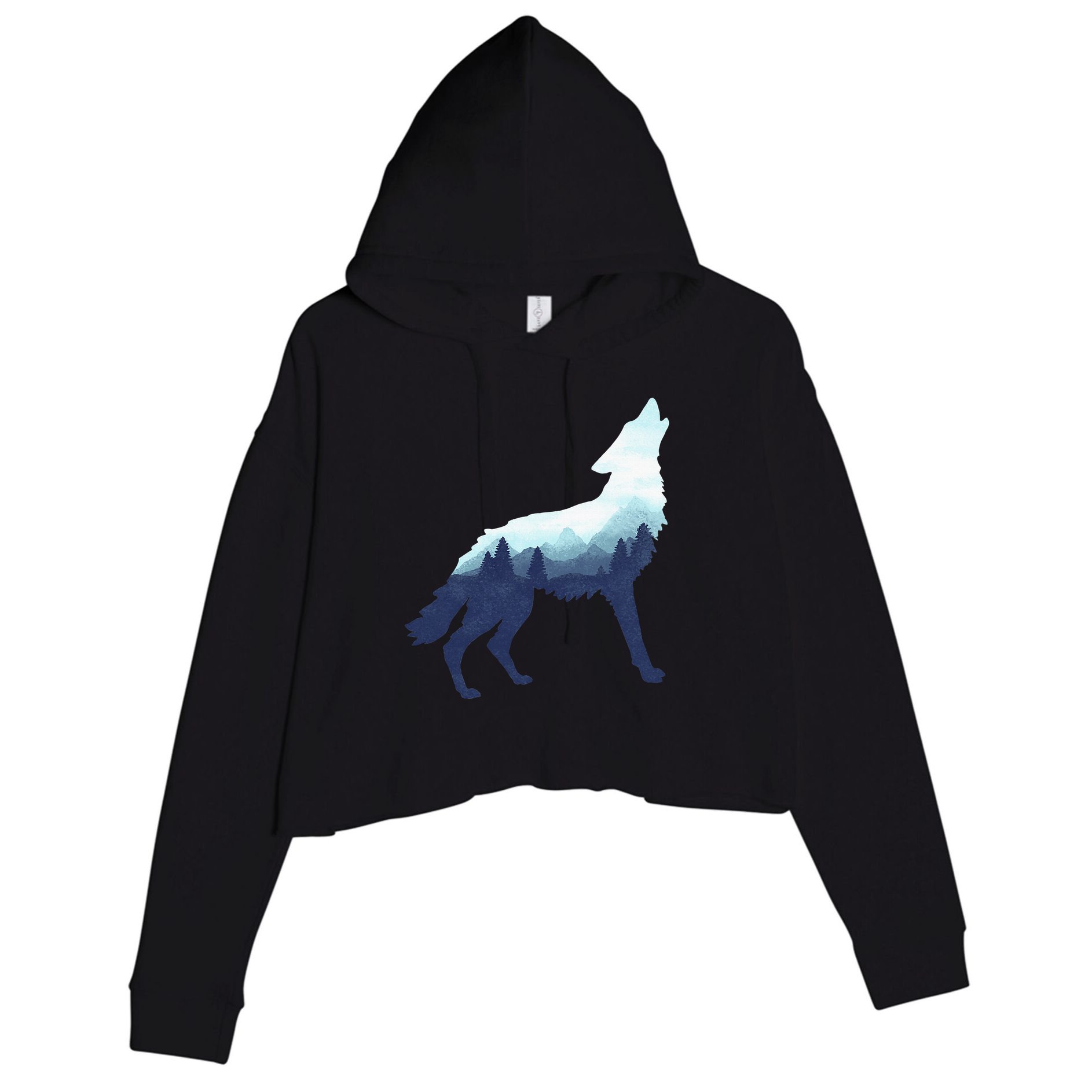 Wolf Double Exposure Surreal Wildlife Animal Wolves Gifts Crop Fleece Hoodie