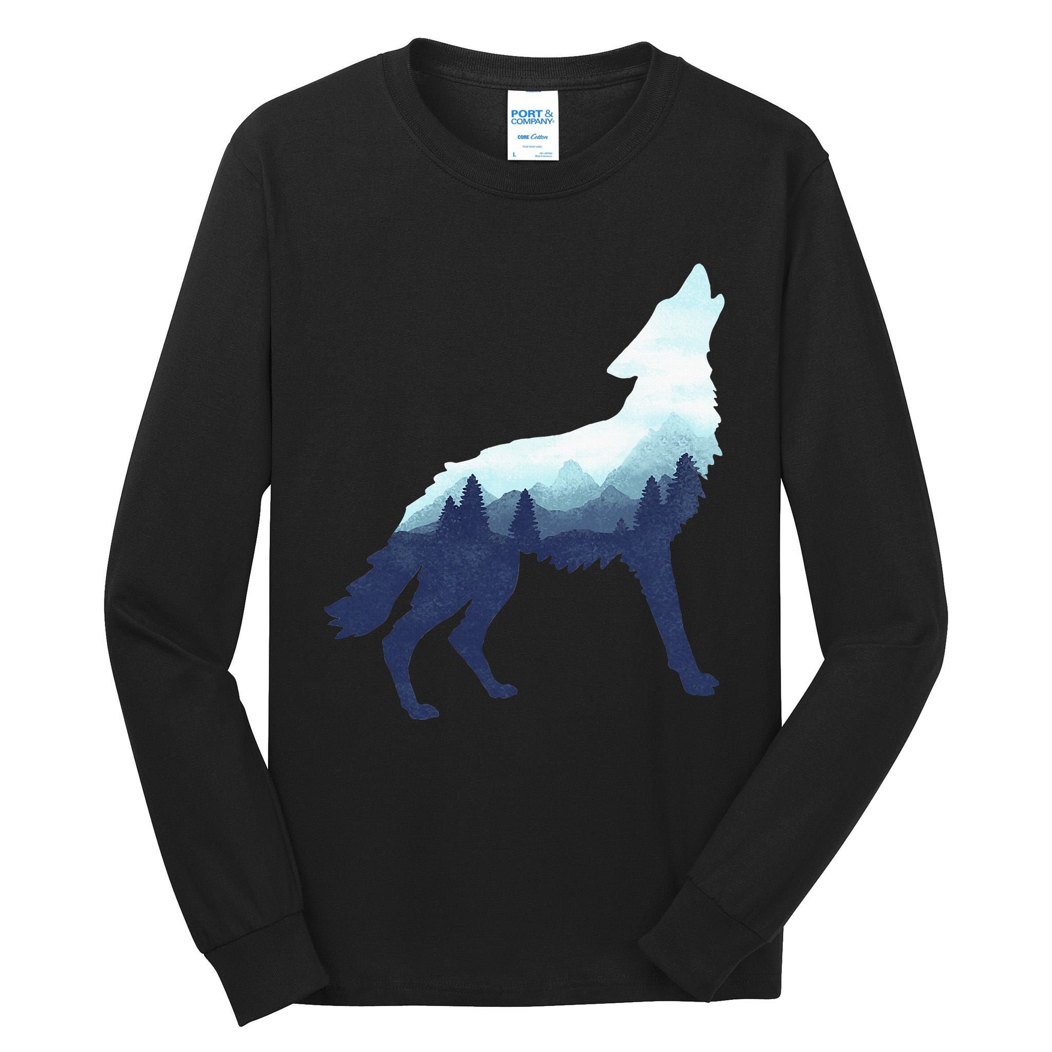 Wolf Double Exposure Surreal Wildlife Animal Wolves Gifts Tall Long Sleeve T-Shirt