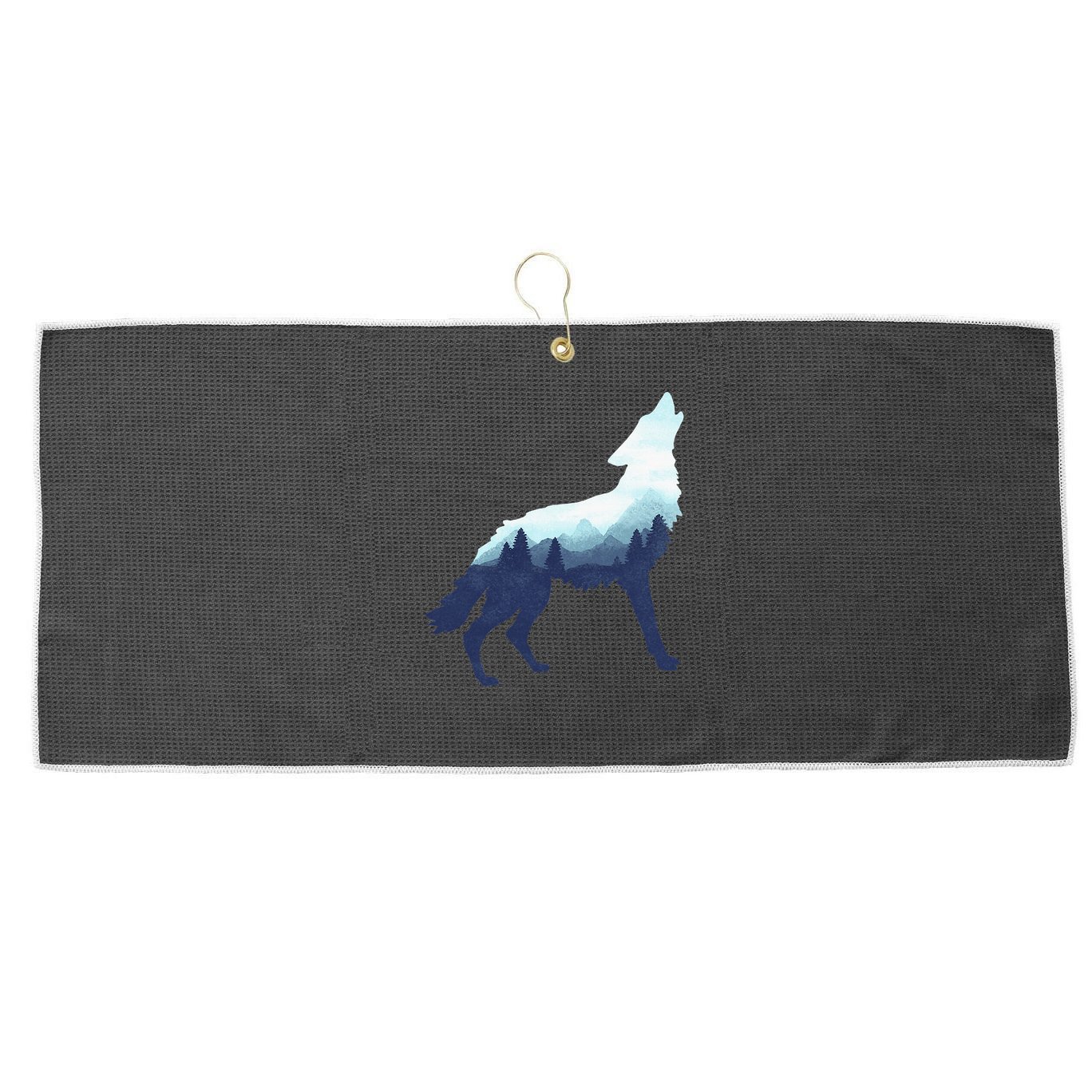 Wolf Double Exposure Surreal Wildlife Animal Wolves Gifts Large Microfiber Waffle Golf Towel