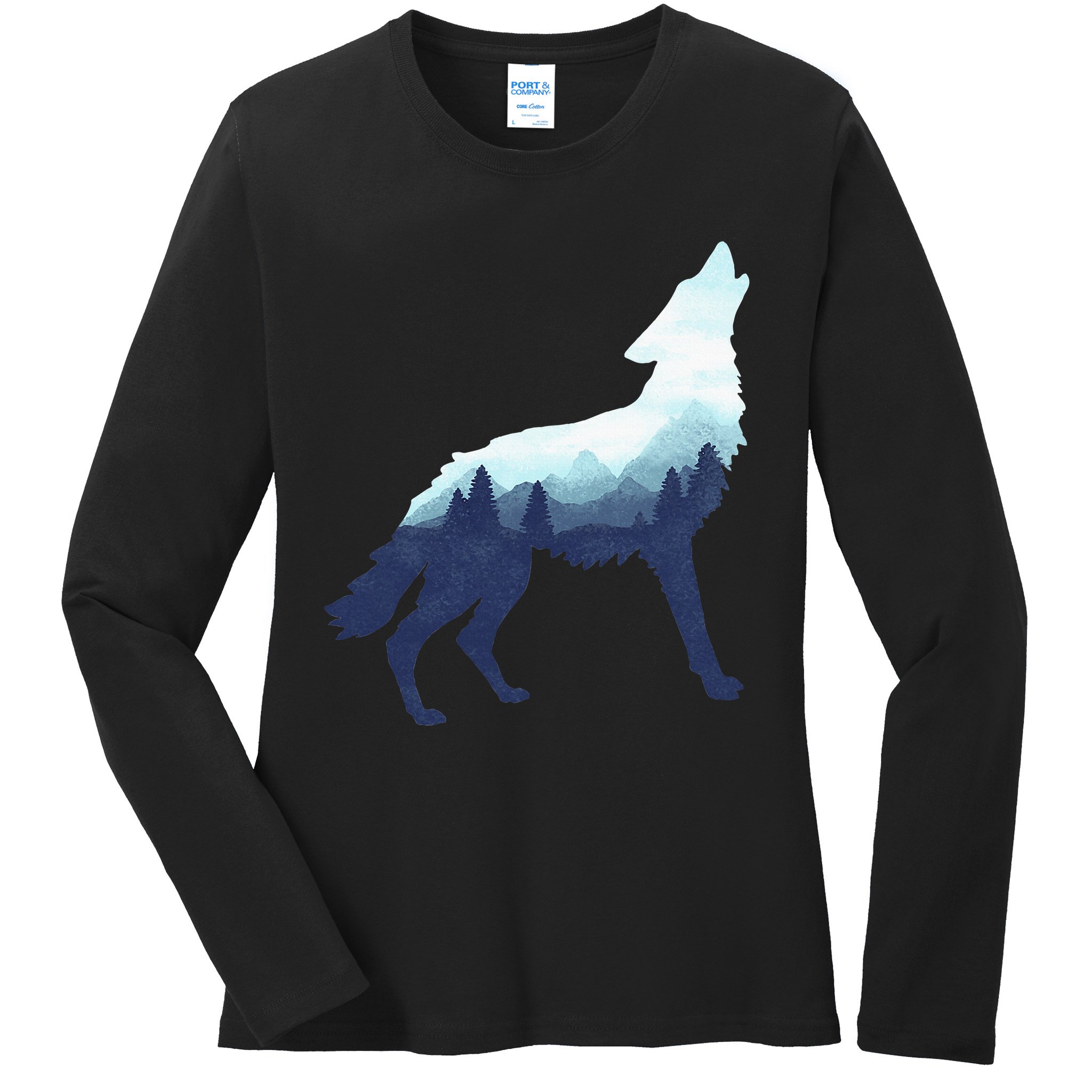 Wolf Double Exposure Surreal Wildlife Animal Wolves Gifts Ladies Long Sleeve Shirt