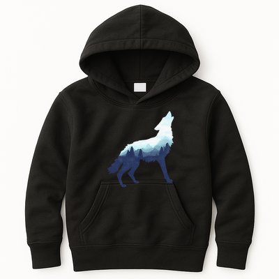 Wolf Double Exposure Surreal Wildlife Animal Wolves Gifts Kids Hoodie