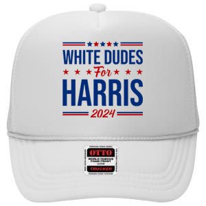 White Dudes For Harris 2024 High Crown Mesh Back Trucker Hat