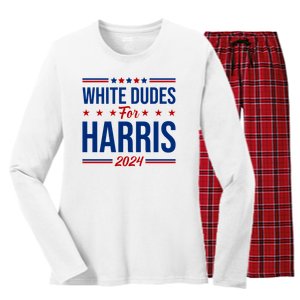 White Dudes For Harris 2024 Women's Long Sleeve Flannel Pajama Set 