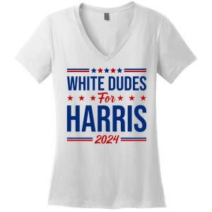 White Dudes For Harris 2024 Women's V-Neck T-Shirt