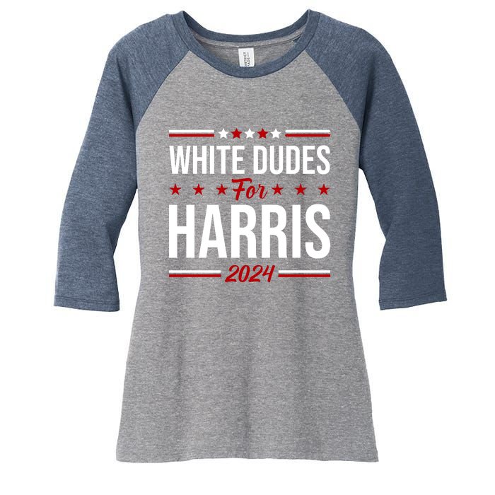 White Dudes For Harris 2024 Women's Tri-Blend 3/4-Sleeve Raglan Shirt