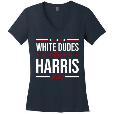 White Dudes For Harris 2024 Women's V-Neck T-Shirt