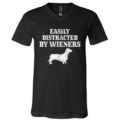 Wiener Dog Funny Weiner Doxie Dachshund Mom Dad Gift V-Neck T-Shirt