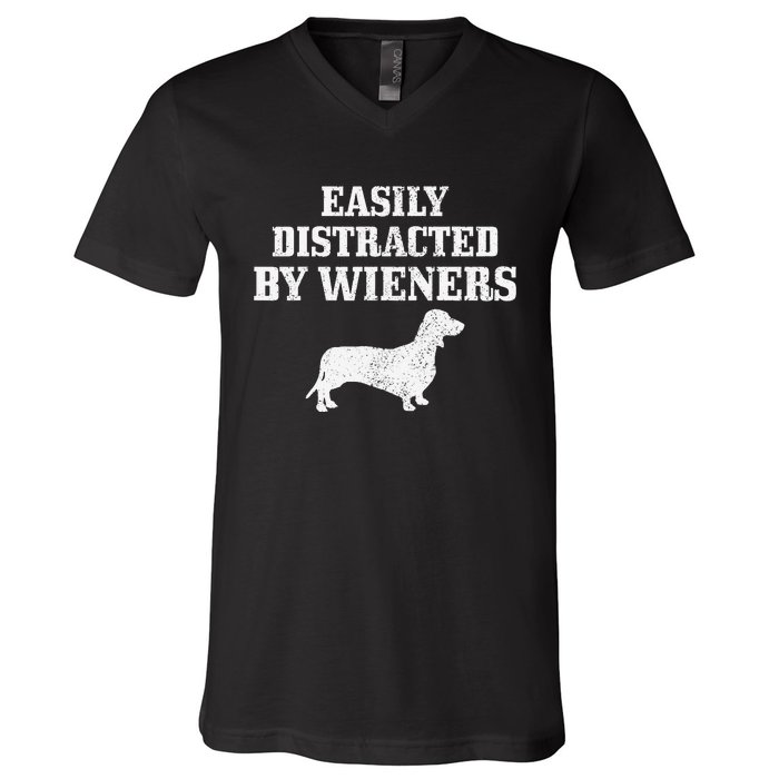 Wiener Dog Funny Weiner Doxie Dachshund Mom Dad Gift V-Neck T-Shirt