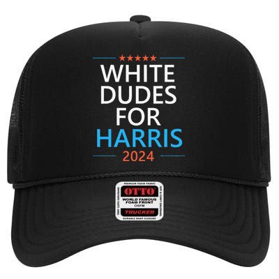 White Dudes For Harris 2024 High Crown Mesh Back Trucker Hat