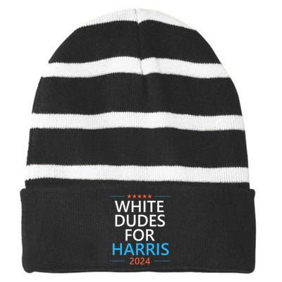 White Dudes For Harris 2024 Striped Beanie with Solid Band