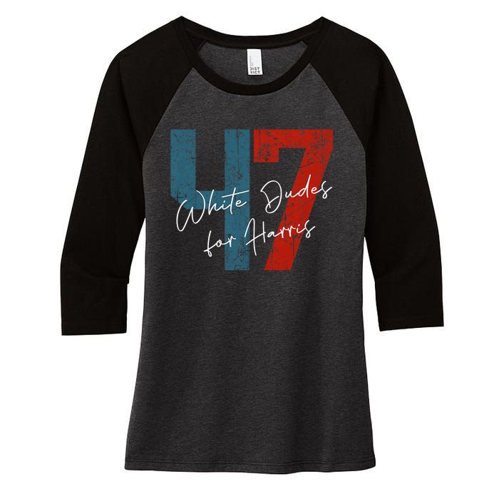 White Dudes For Harris Kamala Harris 2024 47th President Women's Tri-Blend 3/4-Sleeve Raglan Shirt