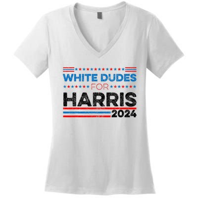 White Dudes For Kamala Harris Women's V-Neck T-Shirt