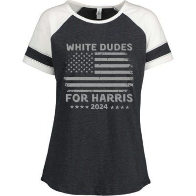 White Dudes For Harris2024 Usa Flag Enza Ladies Jersey Colorblock Tee