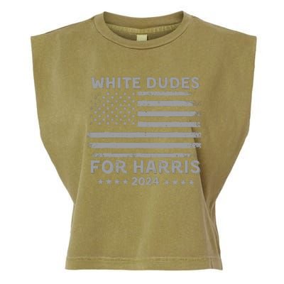 White Dudes For Harris2024 Usa Flag Garment-Dyed Women's Muscle Tee