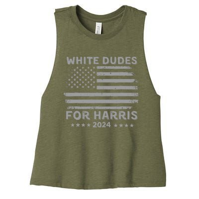 White Dudes For Harris2024 Usa Flag Women's Racerback Cropped Tank