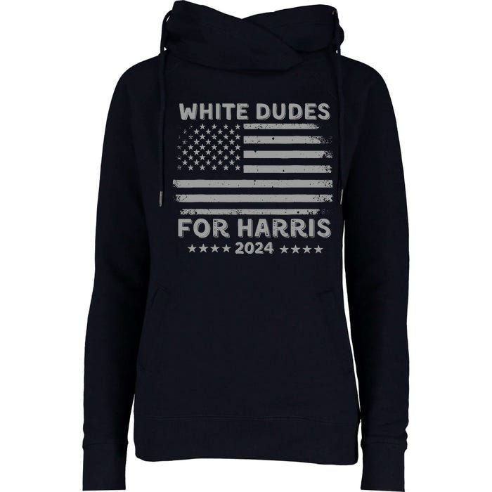 White Dudes For Harris2024 Usa Flag Womens Funnel Neck Pullover Hood