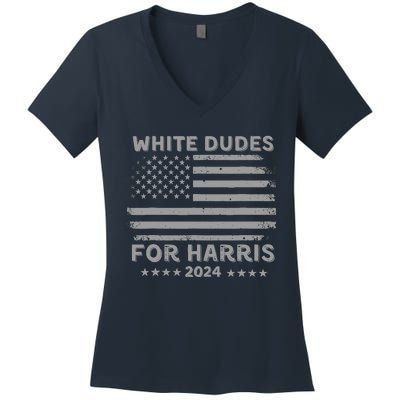 White Dudes For Harris2024 Usa Flag Women's V-Neck T-Shirt