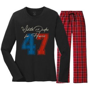 White Dudes For Harris Kamala 47th President Usa Election Women's Long Sleeve Flannel Pajama Set 