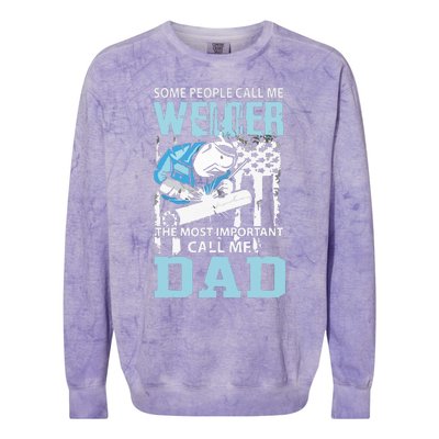 Welder Dad Fathers Day Funny Daddy Welding Dad Colorblast Crewneck Sweatshirt