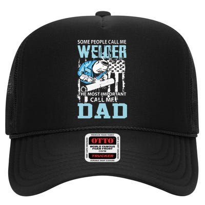 Welder Dad Fathers Day Funny Daddy Welding Dad High Crown Mesh Back Trucker Hat