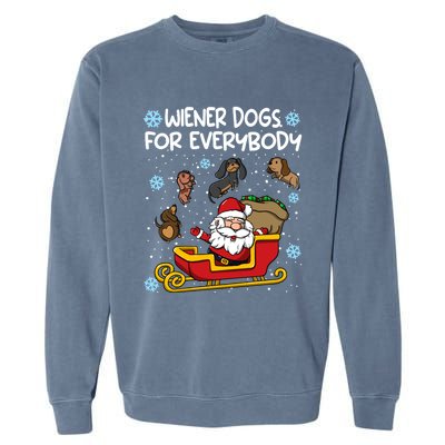 Wiener Dogs For Everybody Santa Funny Christmas Dachshund Garment-Dyed Sweatshirt