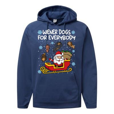 Wiener Dogs For Everybody Santa Funny Christmas Dachshund Performance Fleece Hoodie