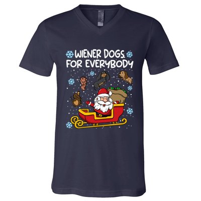 Wiener Dogs For Everybody Santa Funny Christmas Dachshund V-Neck T-Shirt