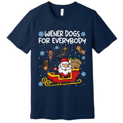 Wiener Dogs For Everybody Santa Funny Christmas Dachshund Premium T-Shirt