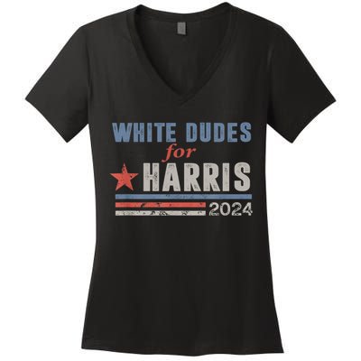 White Dudes For Kamala Harris Women's V-Neck T-Shirt