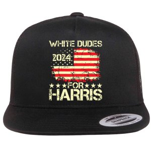 White Dudes For Kamala Harris 2024 President Election Retro Flat Bill Trucker Hat