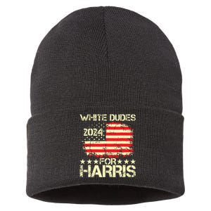 White Dudes For Kamala Harris 2024 President Election Retro Sustainable Knit Beanie