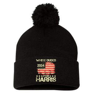 White Dudes For Kamala Harris 2024 President Election Retro Pom Pom 12in Knit Beanie