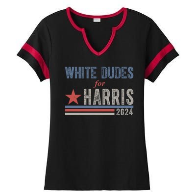 White Dudes For Harris 2024 Vintage Election Ladies Halftime Notch Neck Tee