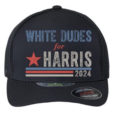 White Dudes For Harris 2024 Vintage Election Flexfit Unipanel Trucker Cap