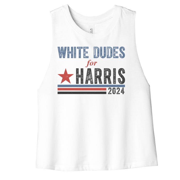 White Dudes For Harris 2024 Vintage Election Women's Racerback Cropped Tank