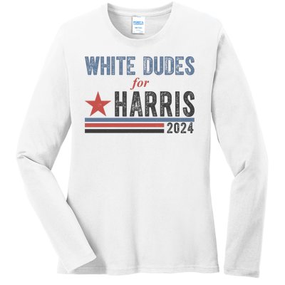 White Dudes For Harris 2024 Vintage Election Ladies Long Sleeve Shirt