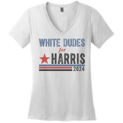 White Dudes For Harris 2024 Vintage Election Women's V-Neck T-Shirt