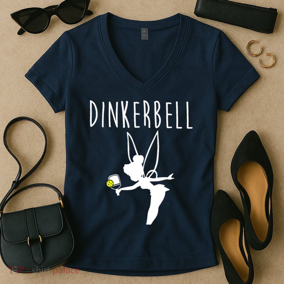 Wo Dinkerbell Funny Pickleball Women's V-Neck T-Shirt